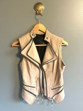 Dawn Levy Tan Genuine Leather Moto Biker Vest XS